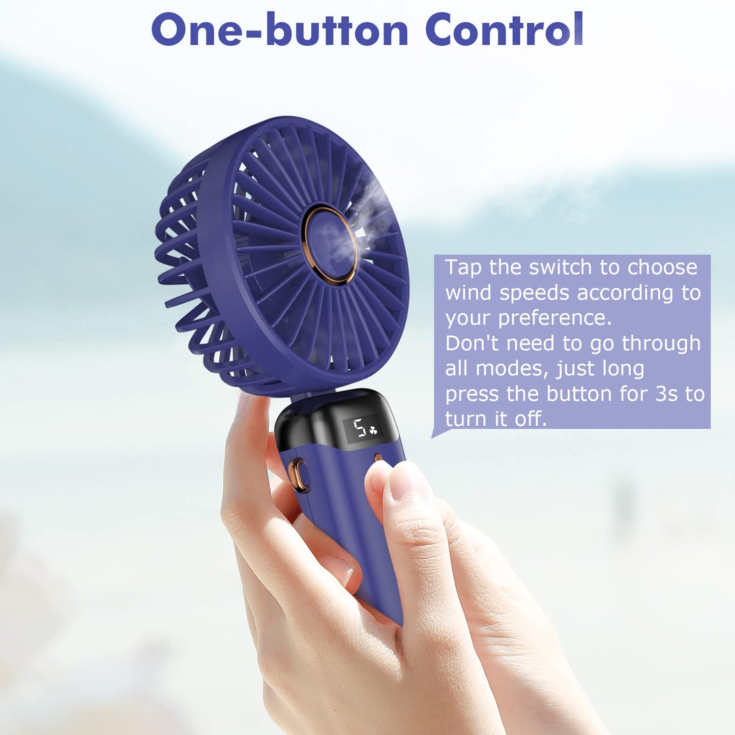 Portable Rechargeable Hand Fan with LED Display & USB Charging