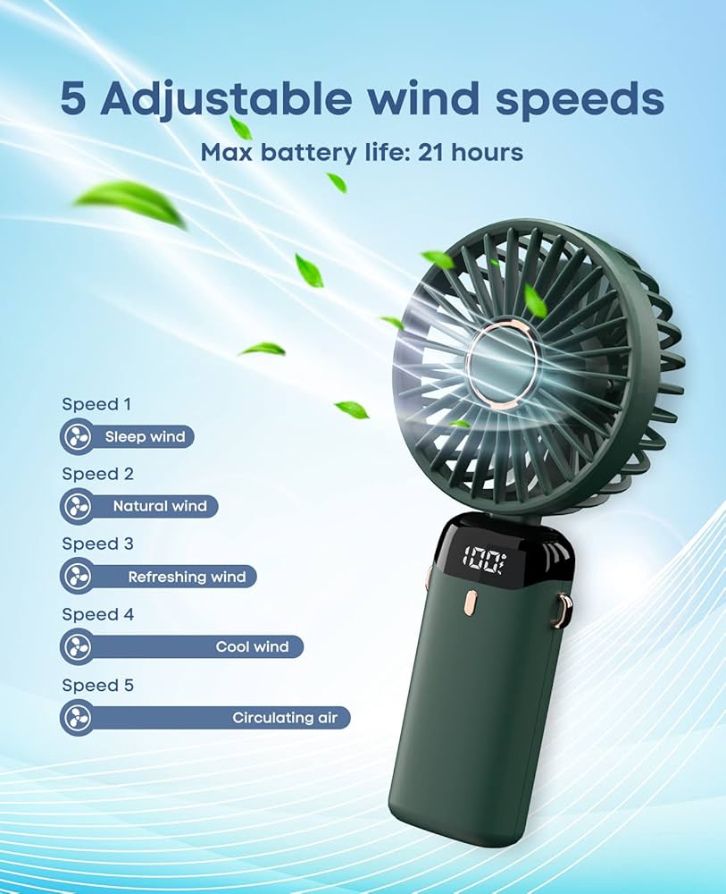 Portable Rechargeable Hand Fan with LED Display & USB Charging