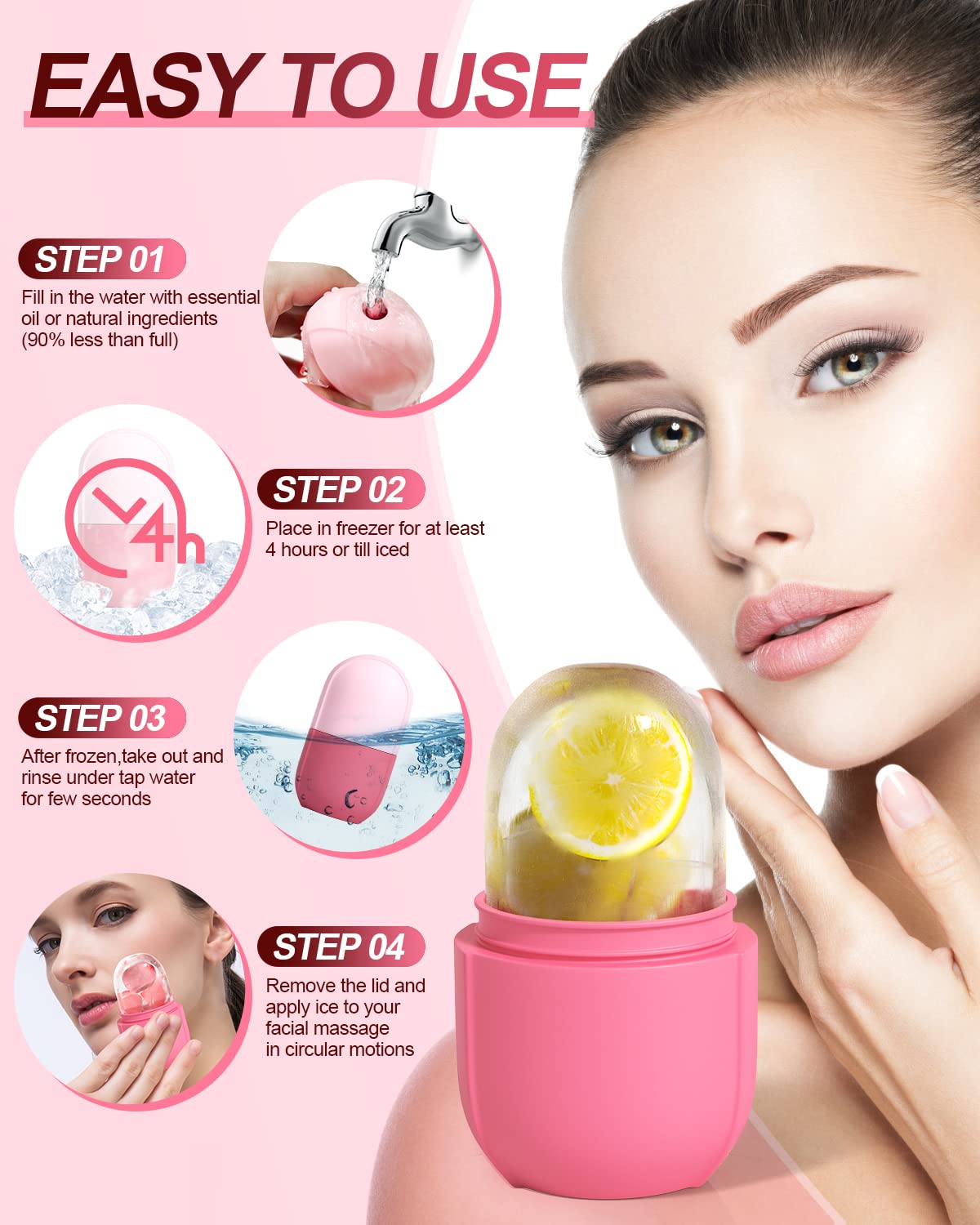 Ice Face Roller with Comfortable Grip for Skin Care & Facial Massage