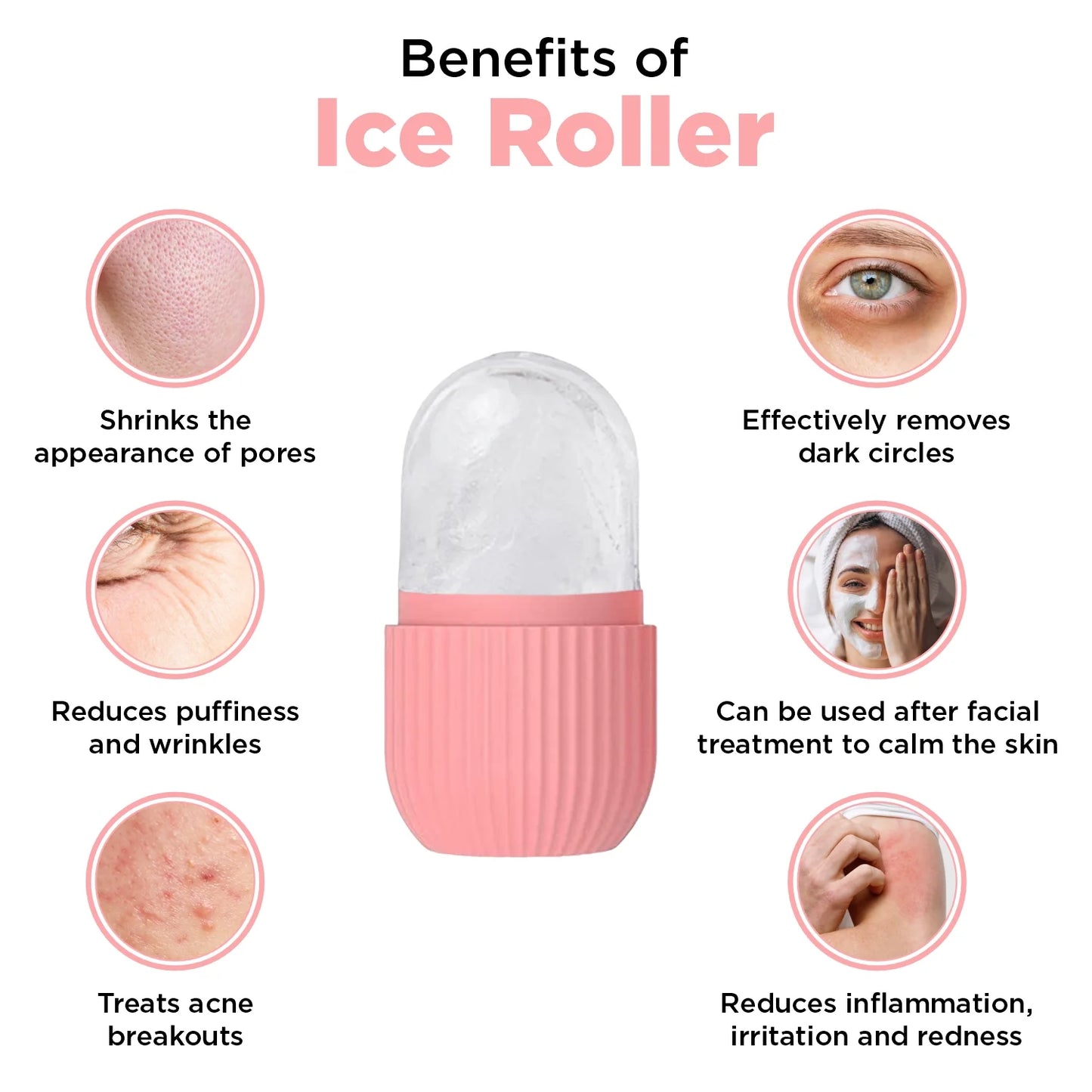 Ice Face Roller with Comfortable Grip for Skin Care & Facial Massage