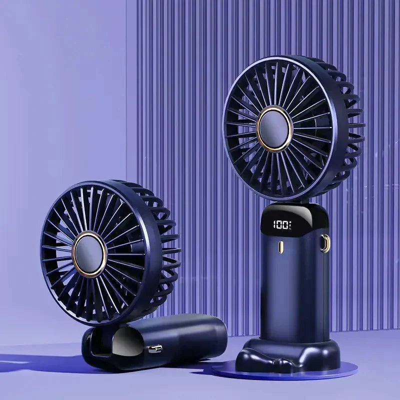 Portable Rechargeable Hand Fan with LED Display & USB Charging