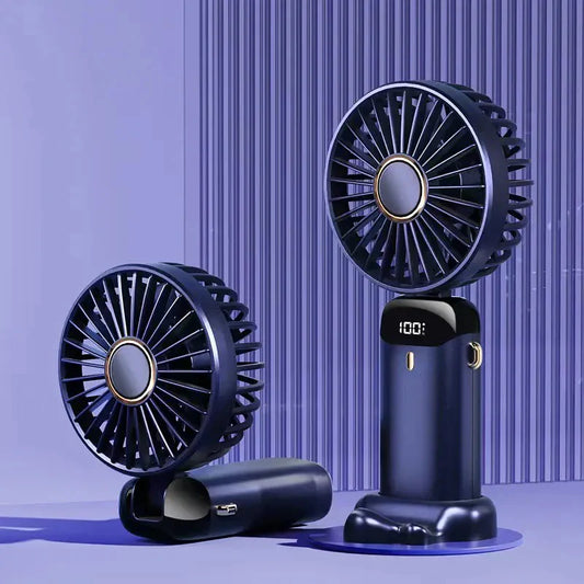 Portable Rechargeable Hand Fan with LED Display & USB Charging